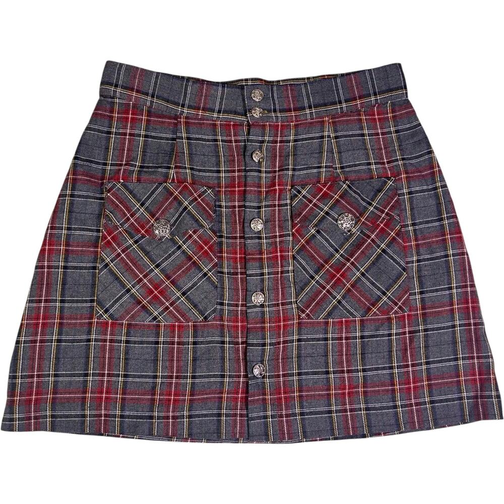 VTG Born in America Plaid A-Line Mini Skirt Women's 11/12 Junior Y2K Punk E-girl